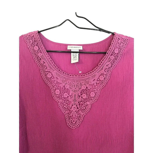 Catherine’s Top Size 1X 18 - 20 W Fuchsia Pink Micro Pleat Top Flutter Sleeves - Picture 4 of 11